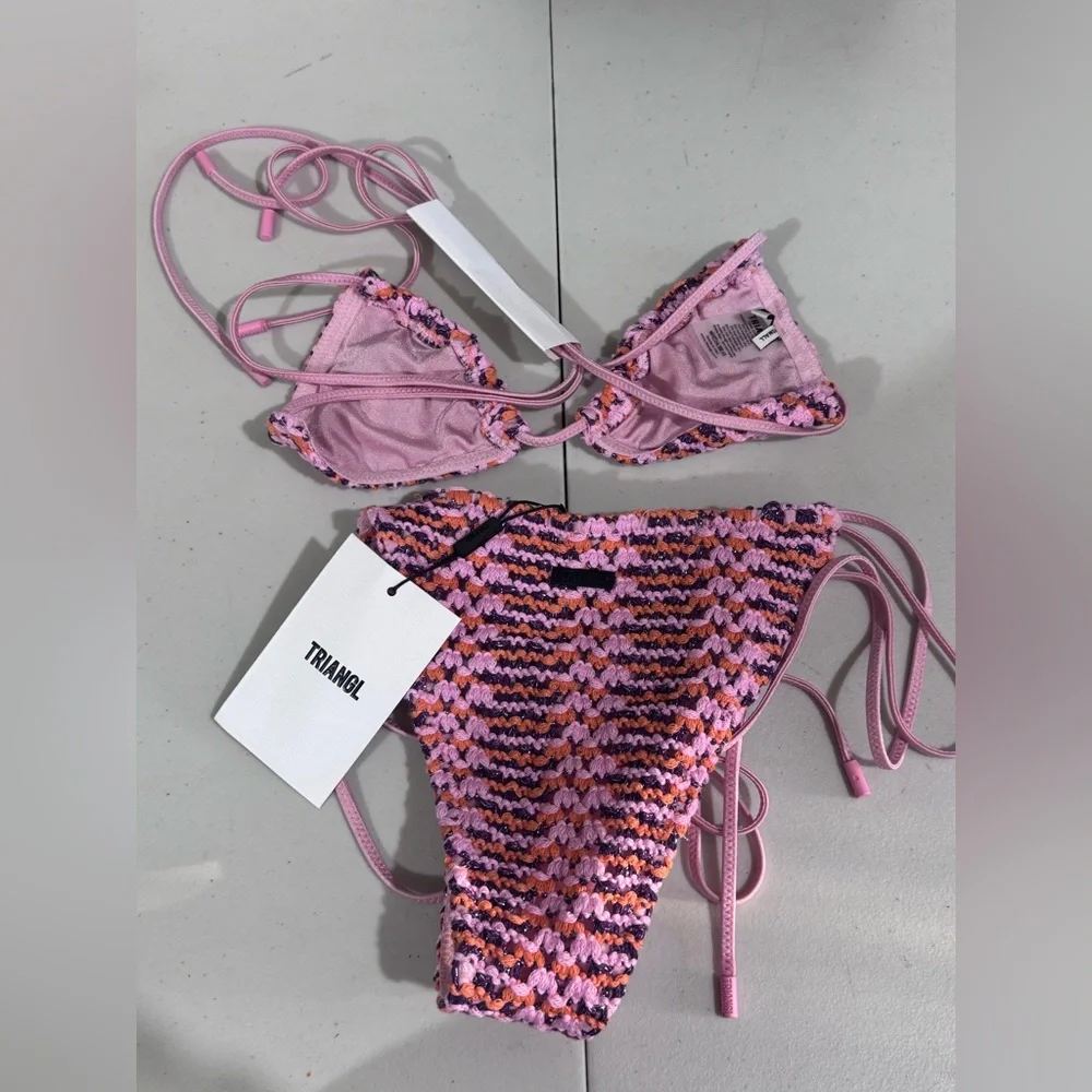 triangl swimwear Pink Lavender Multicolor Crochet Triangle Bikini